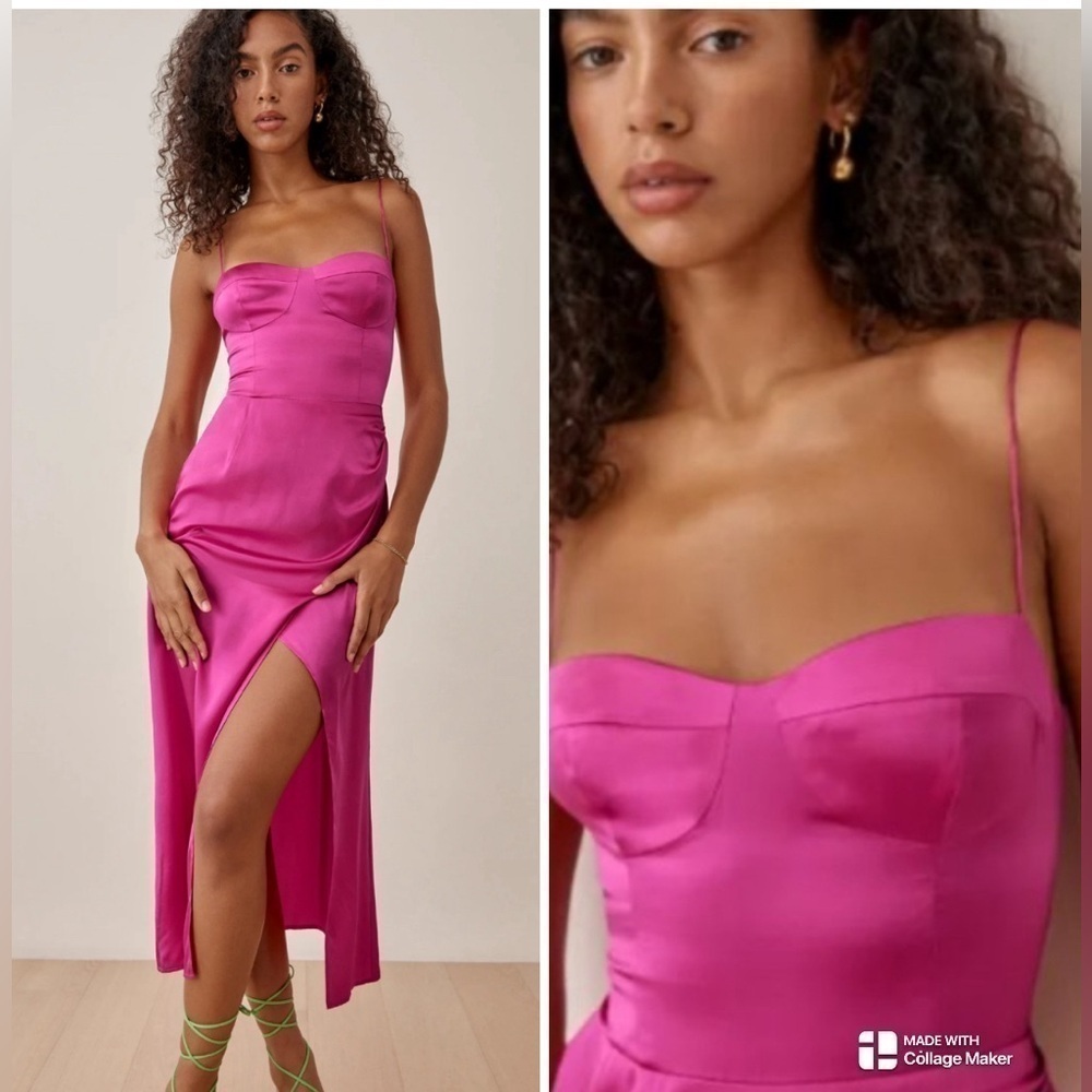 Reformation Marguerite silk midi dress in flambe NWT